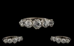 Platinum Set - Superb Quality and Attractive 5 Stone Diamond Ring From the 1920's.