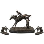 20 Century - Large and Impressive Reproduction Bronze Figure/Sculpture of a Jockey and Race Horse