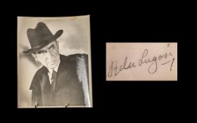 Bela Lugosi Dracula Autograph In Pencil on Vintage Page Plus Photo.