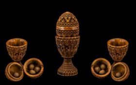 Victorian Treen Carved Nut in the shape of an egg with a screw thread, 2 1/2''. Decorated to body