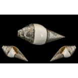 An Antique Tibetan Conche Shell Horn, Mounted In Silver,