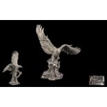 Comyns Wonderful Sterling Silver Sculpture of a Majestic Golden Eagle In Flight,