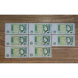 Collection Of Eight Bank Of England Banknotes J B Page One Pound Notes.