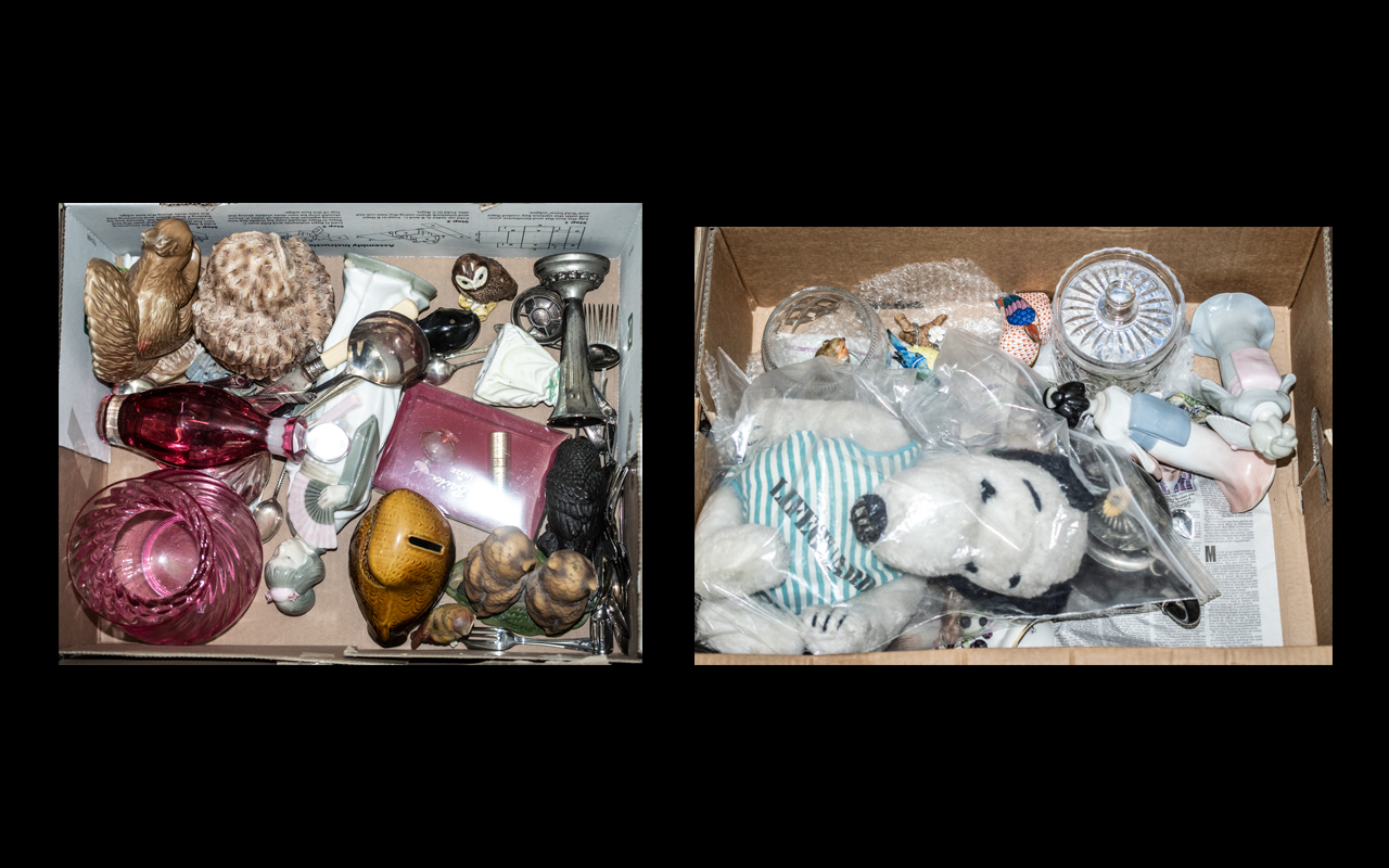 Two Boxes of Assorted Items to include glass ware and collectables.