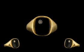 Gents Signet Ring with polished black onyx with diamond. Ring size S. Please see accompanying image.