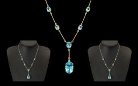 Ladies Attractive 9ct Gold Topaz Stone Set Necklace of impressive proportions and design.