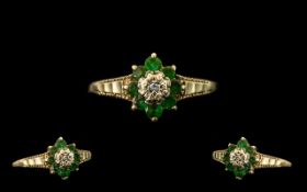 9ct Emerald and Diamond Ring, Illusion Setting. Ring Size - T. Please See Image.