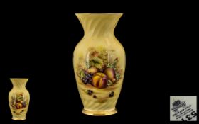 Aynsley Fine Bone China Vase ' Orchard Gold ' Fruits Pattern on Yellow Ground. 9 Inches - 22.