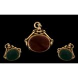 9ct Gold Victorian Swivel Fob Set With Bloodstone And Carnelian,