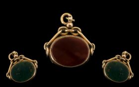 9ct Gold Victorian Swivel Fob Set With Bloodstone And Carnelian,