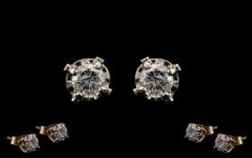 9ct Gold Attractive Pair of Diamond Set Stud Earrings. Please see images.