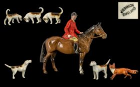 Beswick - Hand Painted Huntsman and Horse Figure with Foxhounds and Fox ( 7 ) Figures. Comprises