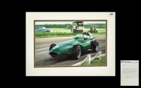 Graham Turner Watercolour Drawing of Tony Brooks ( Van Wall ) 1957 British Grand Prix at Aintree,