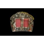 Large Craved Mother of Pearl Shell Double Photo Frame - depicting two dancing girls, with fret