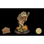 Country Artist - Large Size Fine Quality Hand Painted Bird Figure ' Owl ' on a Tree Stump,