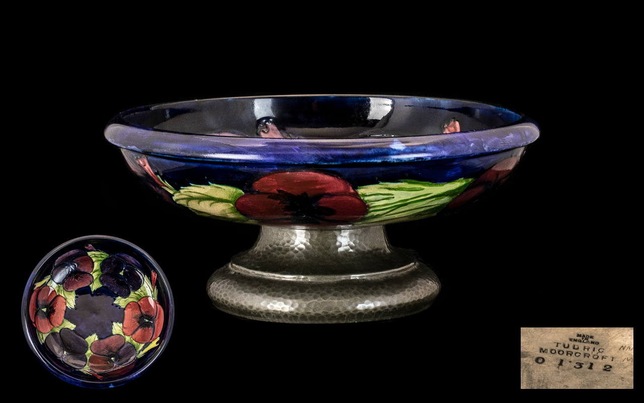 William Moorcroft Signed Fruit Bowl Raised on a Tudric Flemished Pewter Base, c.1915 - 1920's.