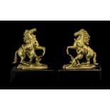 Coustou Pair of French Bronze Antique Marley Horses of fine quality casting. Raised on wood ebonised