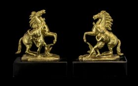 Coustou Pair of French Bronze Antique Marley Horses of fine quality casting. Raised on wood ebonised