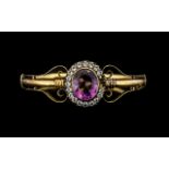 Russian 14ct Gold Antique Amethyst Hinged Bangle The Front Set With A large Amethyst Approx (14 x