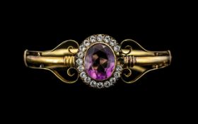 Russian 14ct Gold Antique Amethyst Hinged Bangle The Front Set With A large Amethyst Approx (14 x