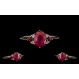 9ct Ruby Coloured and Diamond Antique Ladies Ring. Ring Size - P. Please See Image.