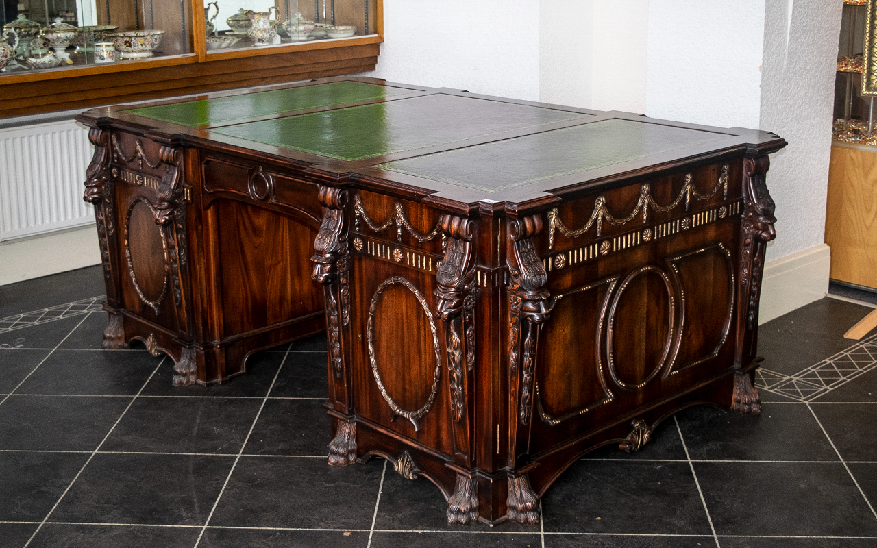Chippendale Style Mahogany Nostell Priory Partners Desk of fine proportions and size.