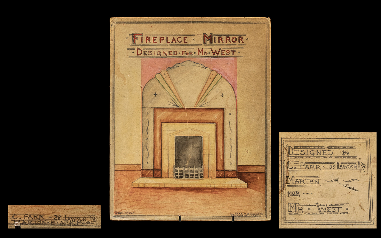 Blackpool Interest - Original Watercolour 'Mr West's Mirror Fireplace'. Original watercolour drawing