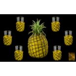 Evers 1950's Large Pineapple Ice Bucket with 6 Matching Evers Drinking Glasses.