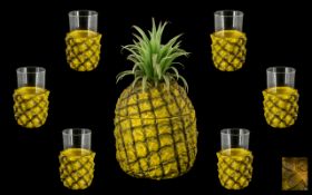 Evers 1950's Large Pineapple Ice Bucket with 6 Matching Evers Drinking Glasses.