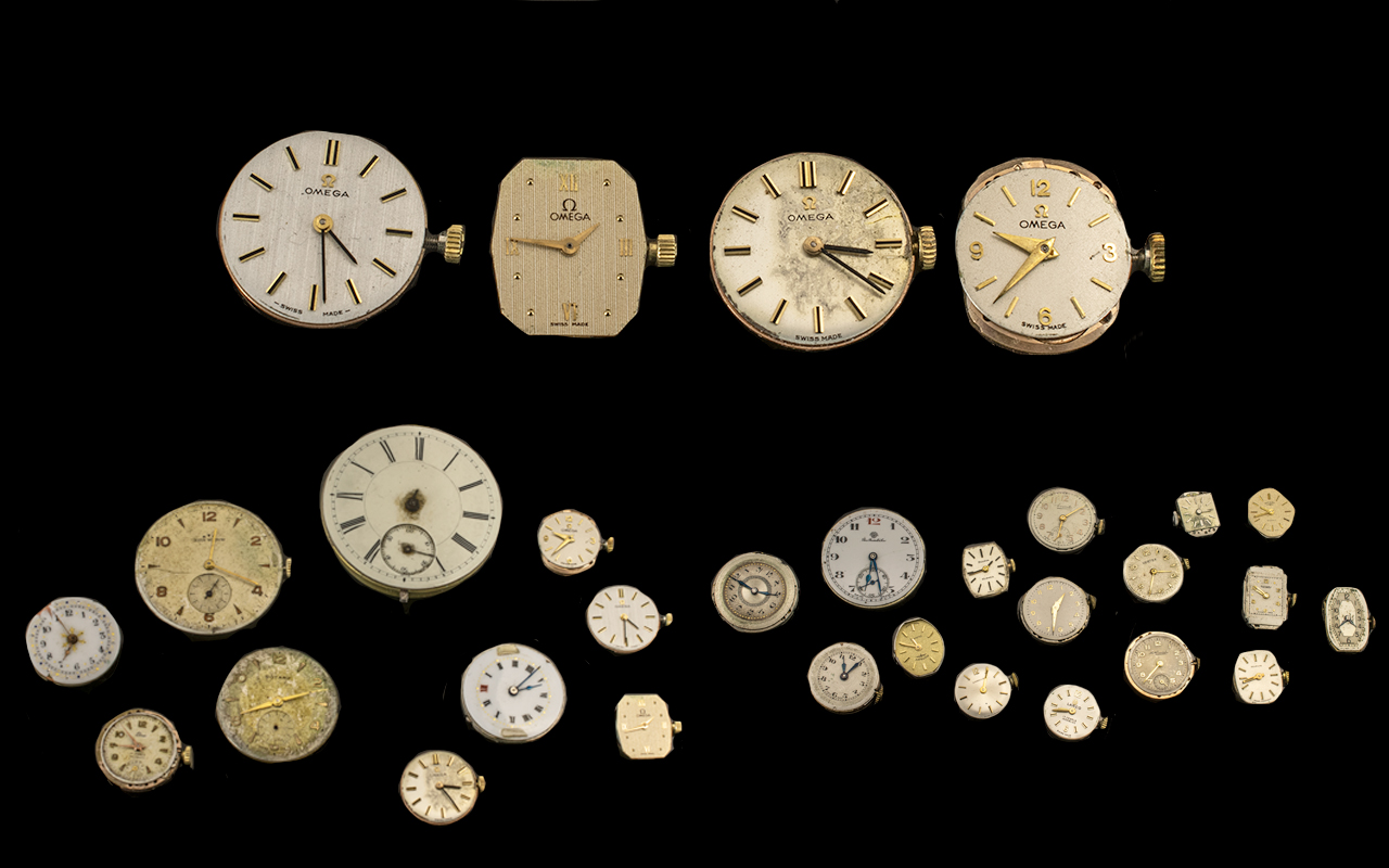 Collection Of 26 Watch Movements Makes To Include 4 x Omega, Marvin, Bulova, Garrard, Rotary,