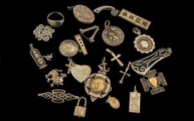 Collection Of Silver Jewellery To Include Fobs, Pendants, Brooches, Rings etc.