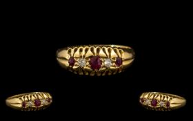 18ct Yellow Gold Attractive 5 Stone Ruby & Diamond Set Ring in a gallery setting. Diamonds and