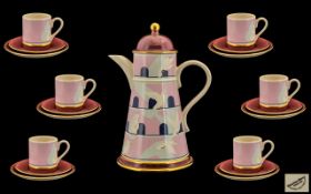 Carlton-ware Striking Retro Lustre Pottery ( 19 ) Piece Coffee Set ' Dove cote ' Design by Roger