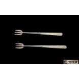 Boxed Pair of Sterling Silver and Mother of Pearl Handles Pickle Forks.