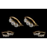9ct Gold Dress Earrings, Nice Clear White Stones. Please See Image.