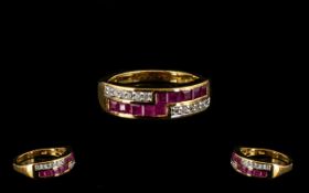 Ruby Band Ring, a double row ring comprising 1.2cts of closely set, square cut rubies running