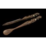 Two African Carved Wood Figures of Women In the Shape of a Spoon and Knife,