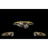 18ct Gold and Platinum Attractive Two Stone Diamond Set Ring, Marked 18ct and Platinum.