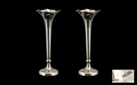 Art Nouveau Nice Quality Pair of Elegant Sterling Silver Tulip Small Vases with slender stems.