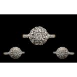 18ct Gold Nice Looking Diamond Set Ring - Flowerhead Setting. Hallmark Birmingham 1965, Marked 750 -