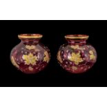 Pair of Victorian Ruby Glass Ovoid Shaped Vases, Decorated In Gilt and Enamel Colours,