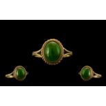 9ct Gold Jadeite Ring, Good Size Cabochon Set 9ct Gold Ring. Ring Size - P. Please See Image.