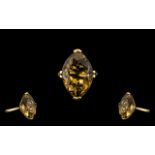 Ladies 9ct Gold - Attractive Smoky Topaz Set Single Stone Ring. Fully Hallmarked.