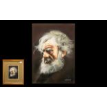 Larry Rushton Water Colour Drawing of a Bearded Man with Wind Swept Hair. Signed Rushton.