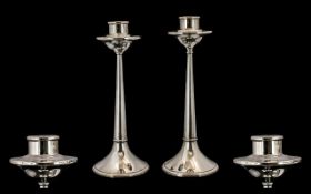 Art Nouveau Stunning Pair of Sterling Silver Tulip Candlesticks of Wonderful Form.