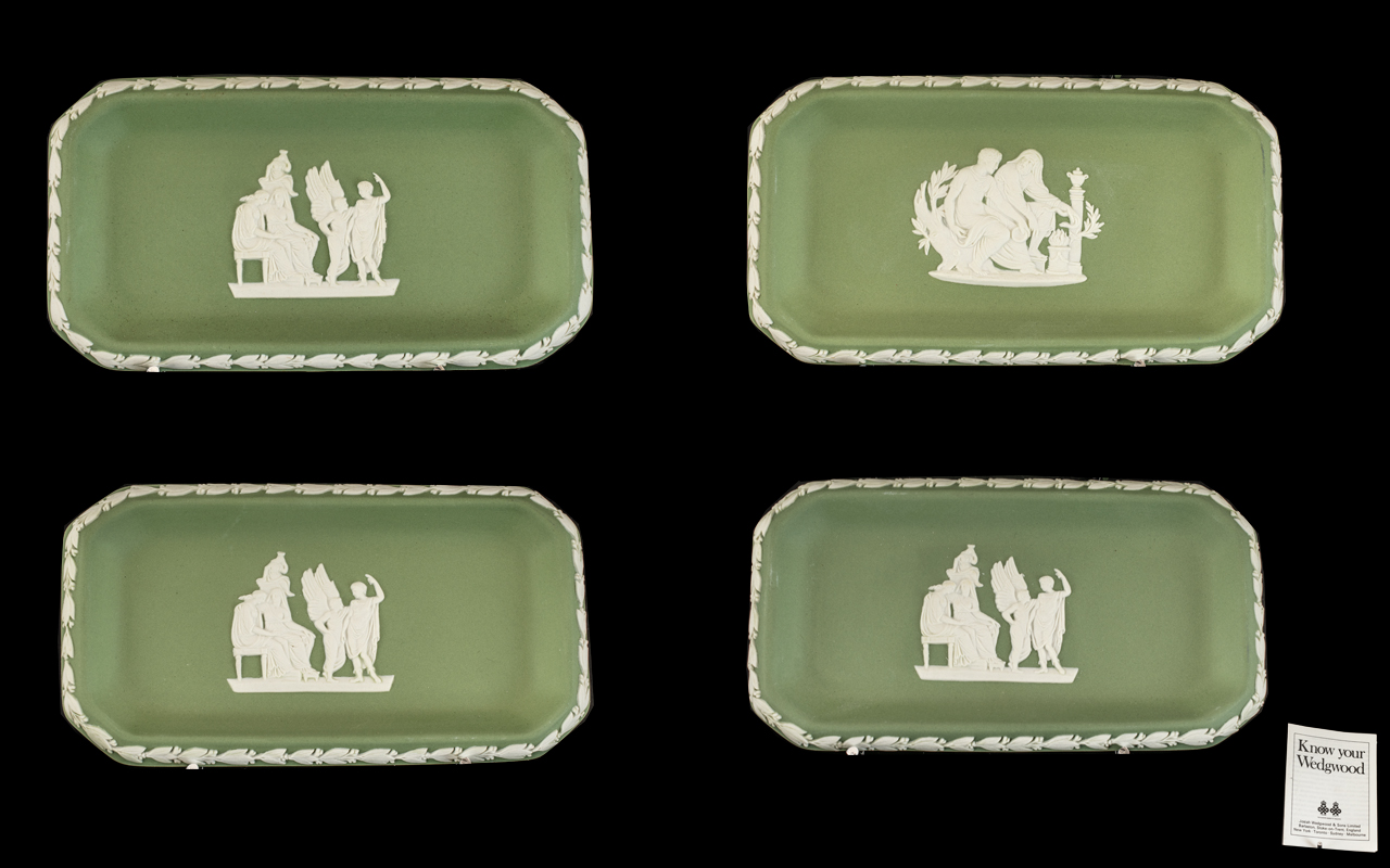 Wedgwood Green Jasper Four Oblong Dishes. With original boxes.