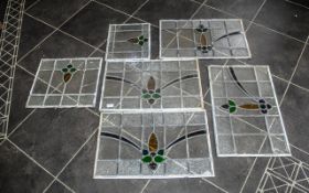 Six Vintage Leaded Windows with coloured inlays, various sizes. Please see images.