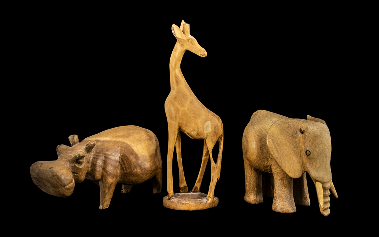 Three Pieces of Wooden Animal Figures from South Africa.