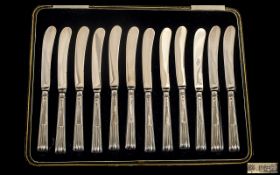 Set Of 12 Art Deco Silver Handled Butter Knives Hallmarked For Cooper Brothers & Sons,