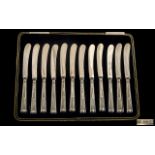 Set Of 12 Art Deco Silver Handled Butter Knives Hallmarked For Cooper Brothers & Sons,